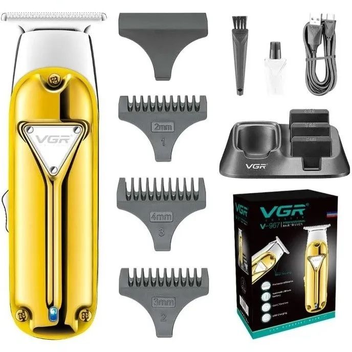 VGR Rechargeable Hair Clipper with Attachments , Silver Gold - V-967