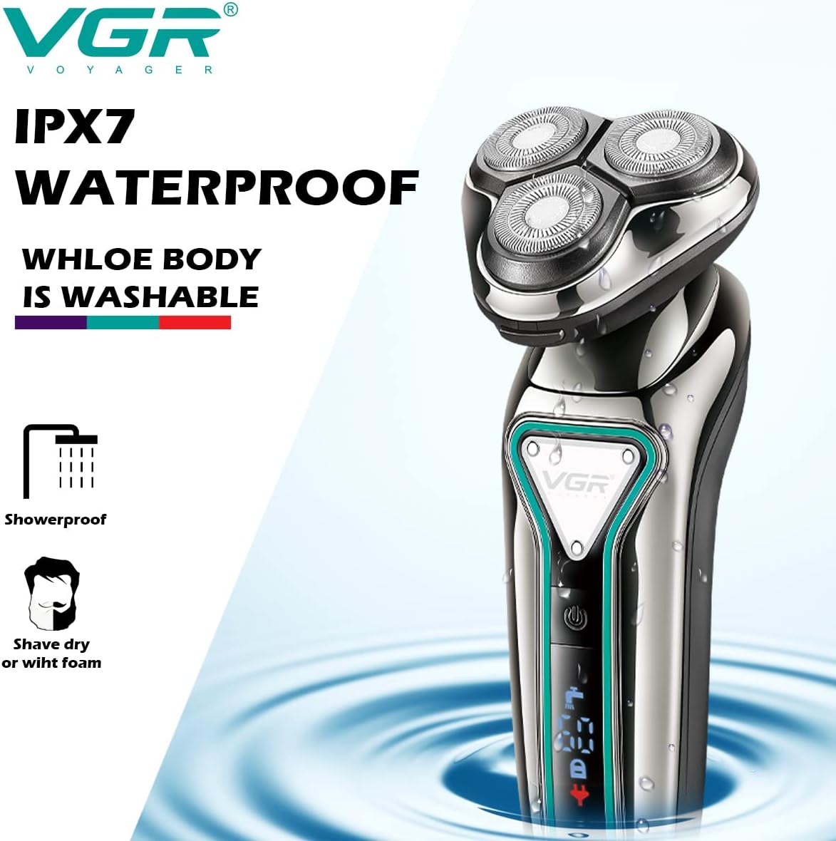 VGR Rechargeable Rotary Shaver , Wet and Dr Usage Silver - V-323