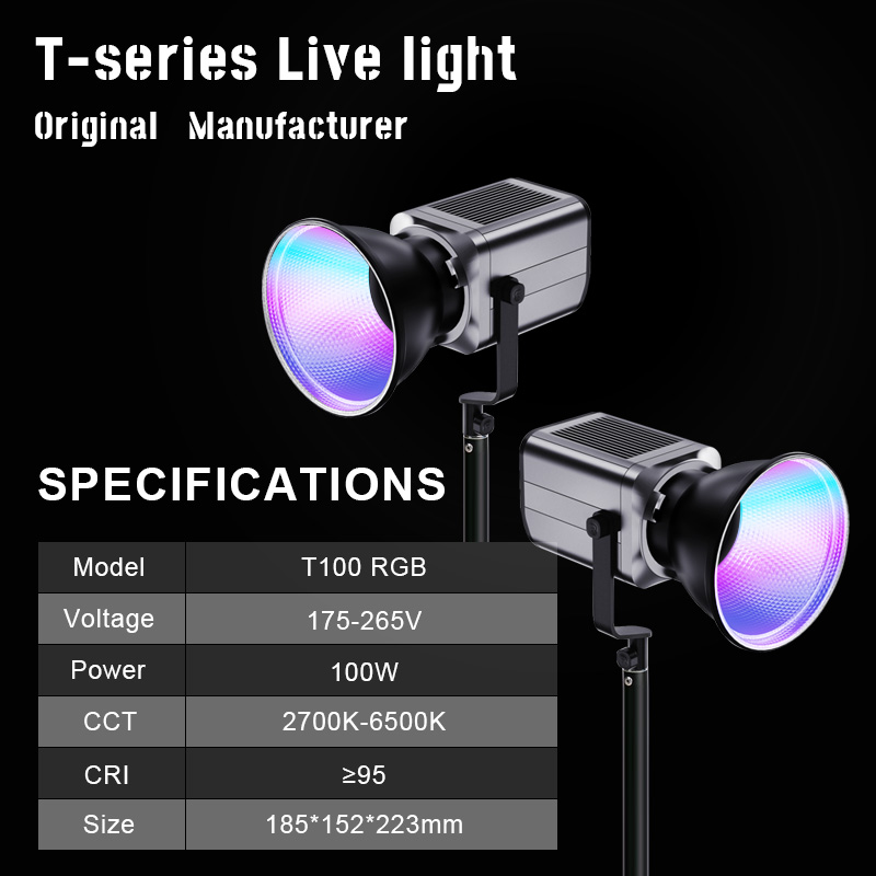 مصباح تصوير فيديو LED بتقنية COB فاجنر برو ،اسود - T100 RGB