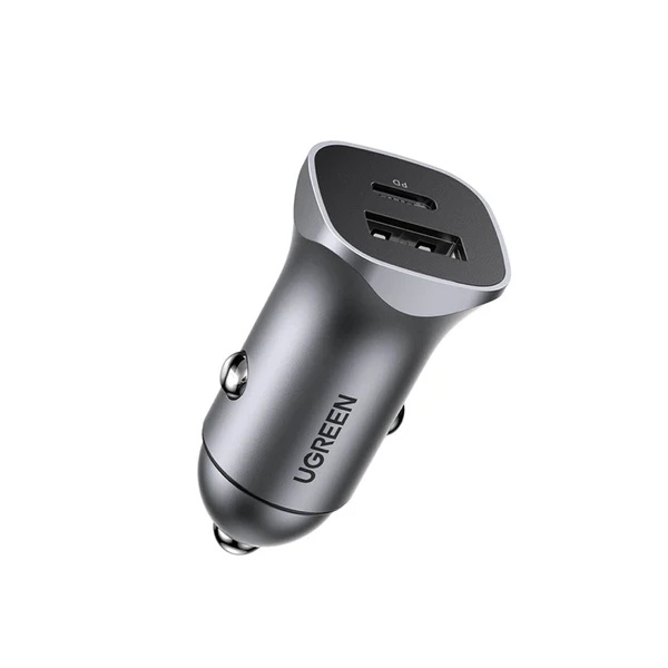 شاحن سيارة يوجرين ، عدد 2 منفذ USB ، قدرة 30 وات ، رمادي - CD130