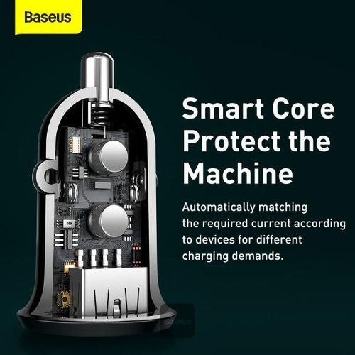 Baseus Grain Pro Car Charger , 2 Ports , USB , 24 Watt , 24 Volt , Black - CCALLP-01