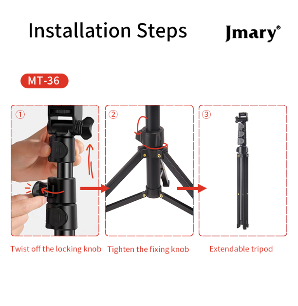 Jmary MT-36 Extendable Selfie Stick Tripod forSmartphones, tablets (iPads), GoPro, and cameras Black