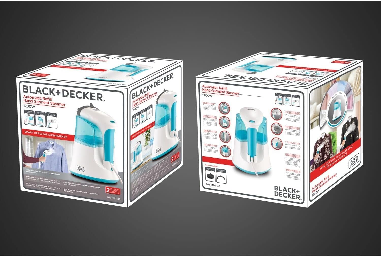 مكواة بخار محمولة كهرباء بلاك اند ديكر ،ازرق و ابيض - PGST120-B5