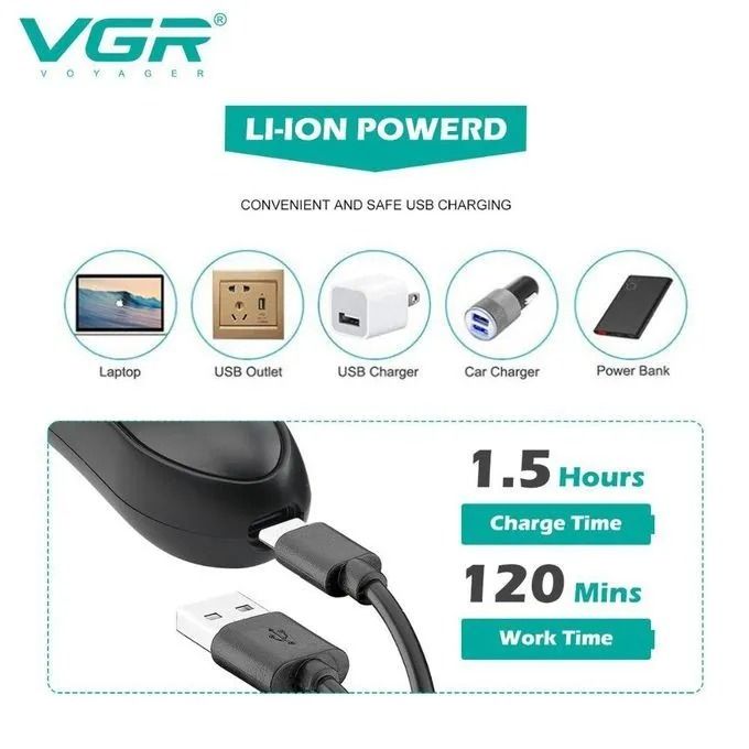 طقم ماكينة حلاقة في جي ار بروفيشنال ، استخدام جاف ورطب ، اسود - V-934