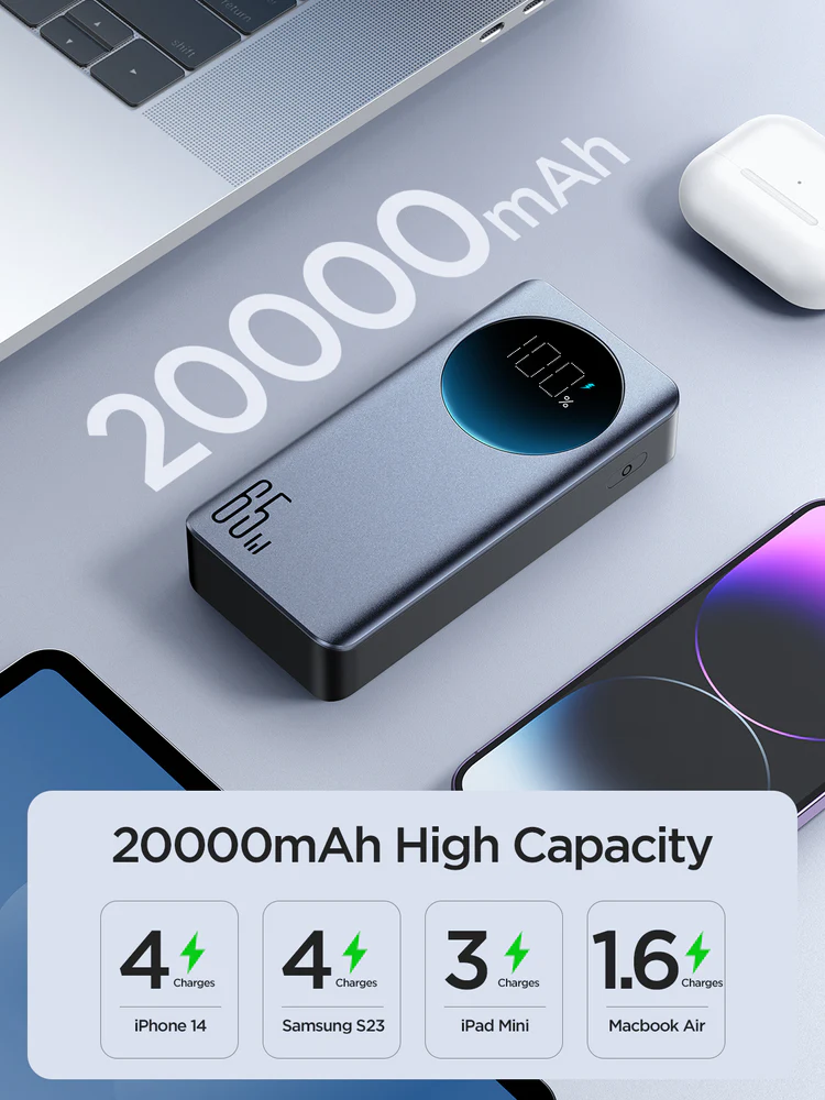 باور بانك سلكي جوي روم ، سعة 20000 مللي امبير ، عدد 3 منفذ ، اسود - JR-PBF04