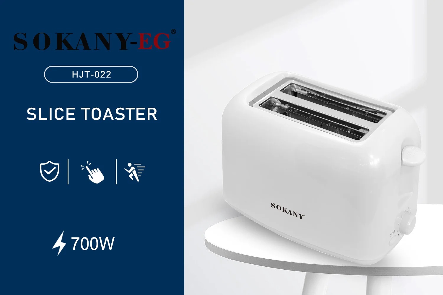 Sokany Toaster , 2 Slices 700 Watt White - HJT-022