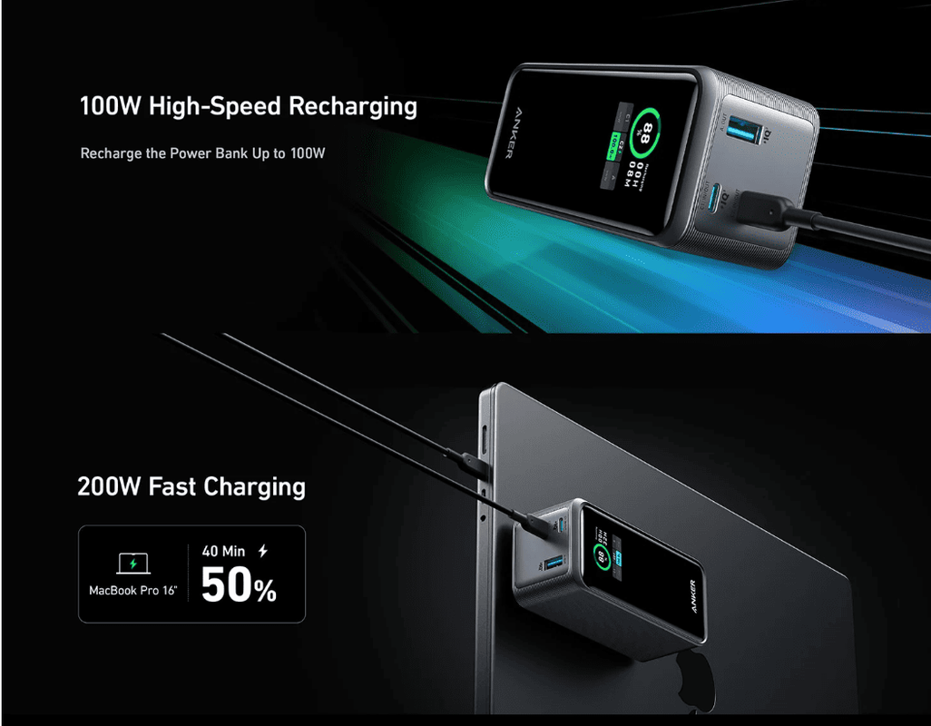 Anker Prime Wired Power Bank , 20000 mAh 3 Ports , Black Silver , A1336011