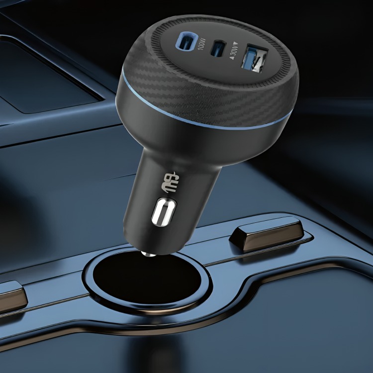 Nine Mega Car Power 356A Car Charger , 3 Ports , Triple Port , 130 Watt , 12 Volt , Black