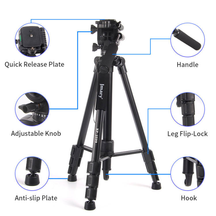 ترايبود 2 في 1 جيه ماري KP-2599 لكاميرات DSLR، كاميرات ميرورليس، كاميرات الفيديو، الموبايلات السمارت (مع محول) ،اسود