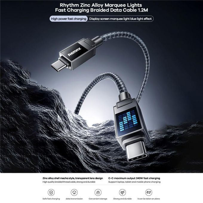 كابل شحن Type C ريماكس ، طول 1.2 متر ، اسود - CB09 (C-C)