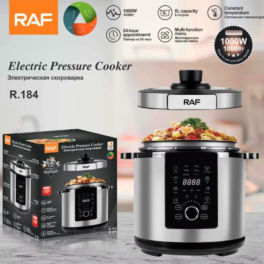 Raf Digital Electric Pressure Cooker , 6 Liter 1000 Watt , Silver Black - R.184