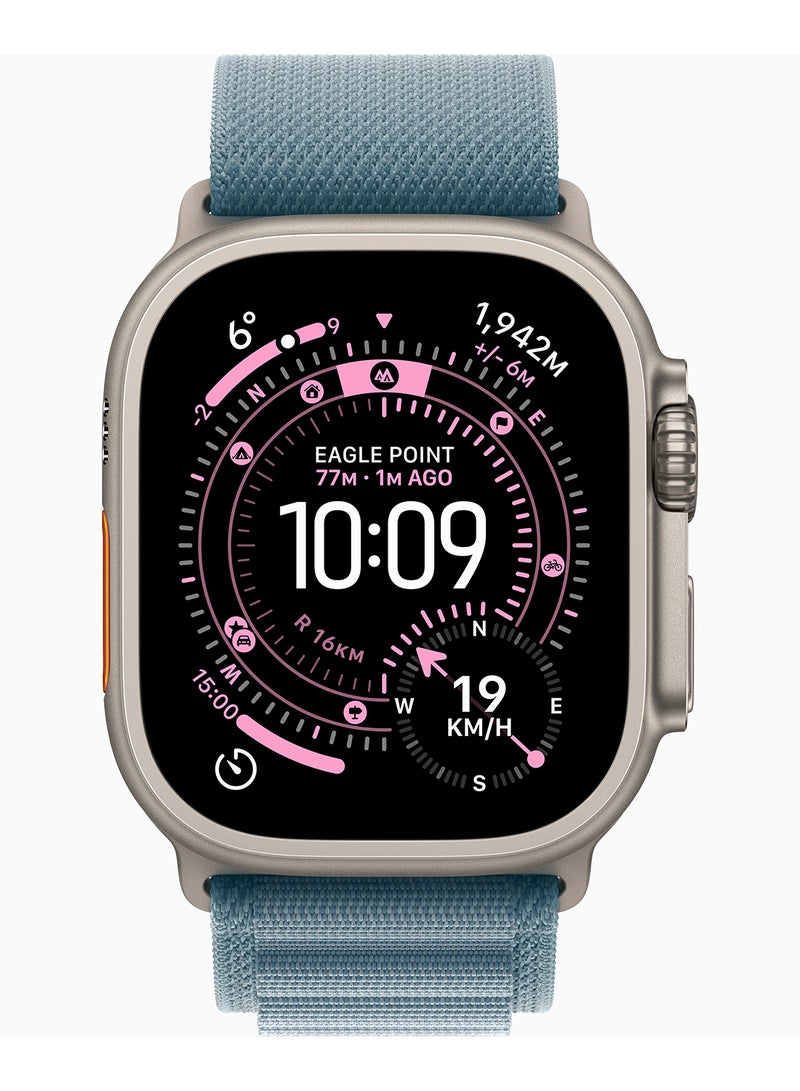 Apple Ultra 3 Smart Watch, S/M Band , 49 Millimeter Natural Titanium and Light Blue Alpine