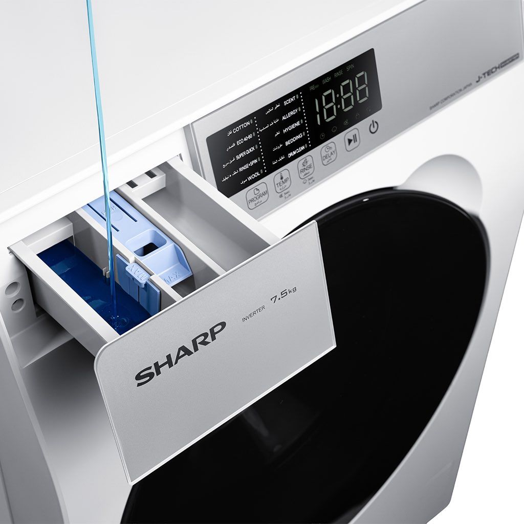 Sharp Inverter Front Load Washing Machine , 7.5 kg , Grey - ES-FE752KLE-W