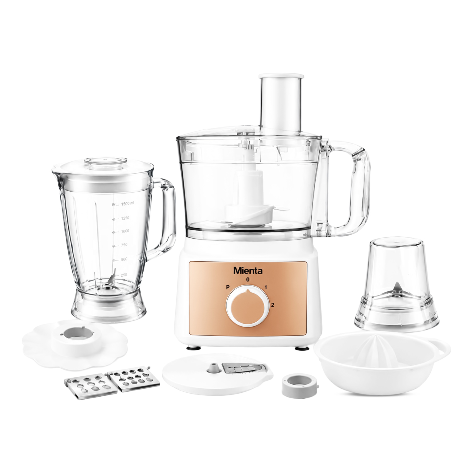 Mienta Food Processor with Attachments , 1000 Watt White - FPLV083W