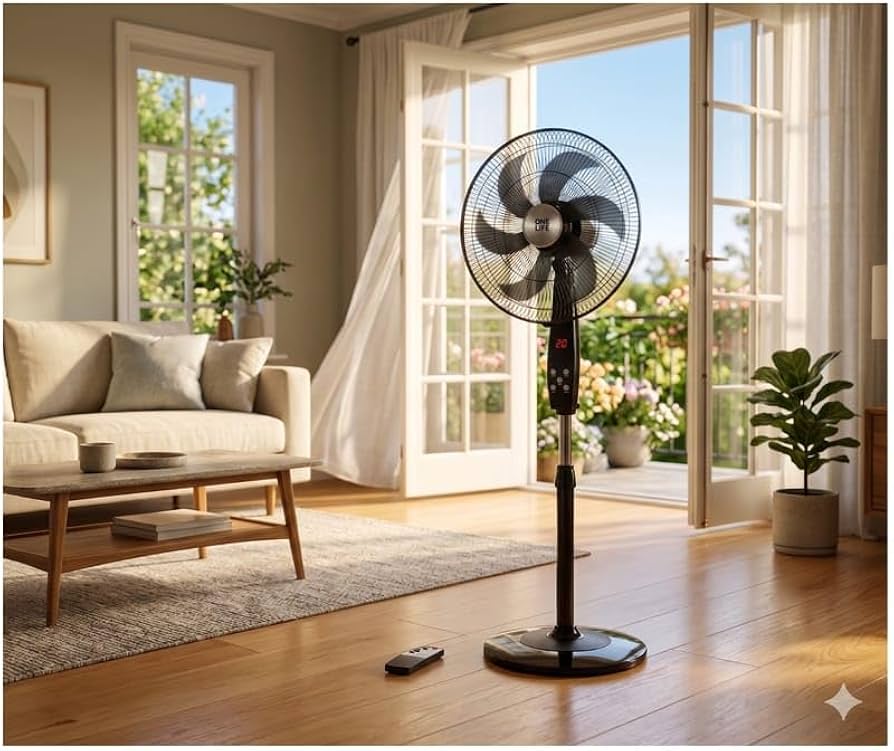 One Life Stand Fan with Remote Control , 18 Inch , Black - SF319D