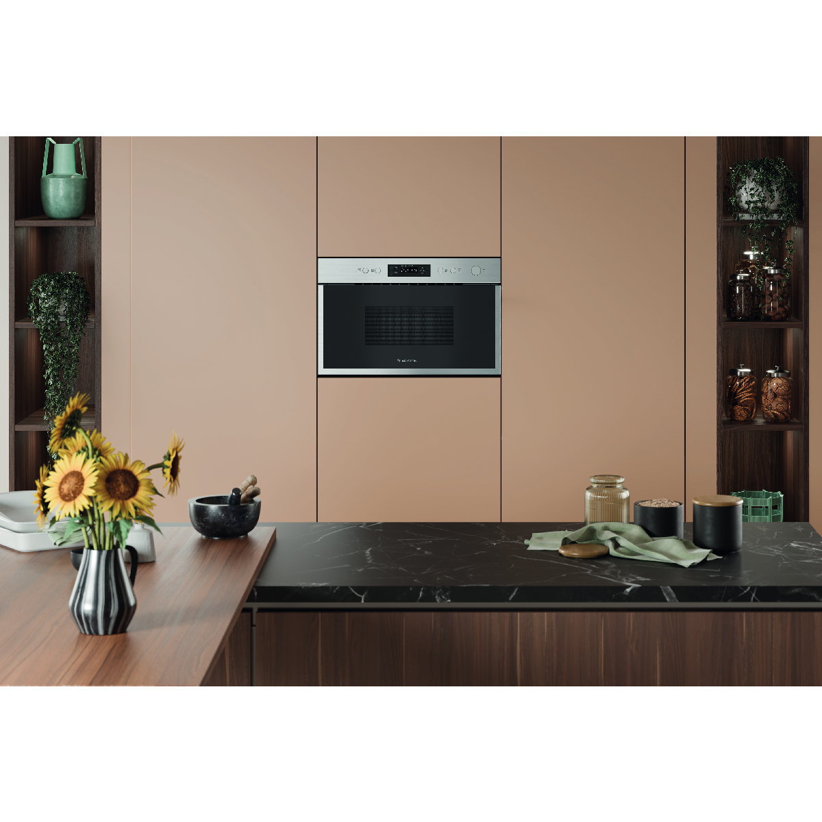 Ariston Built In Microwave Oven with Grill 22 Liter 1700 Watt , Black Silver - AM 212 XA