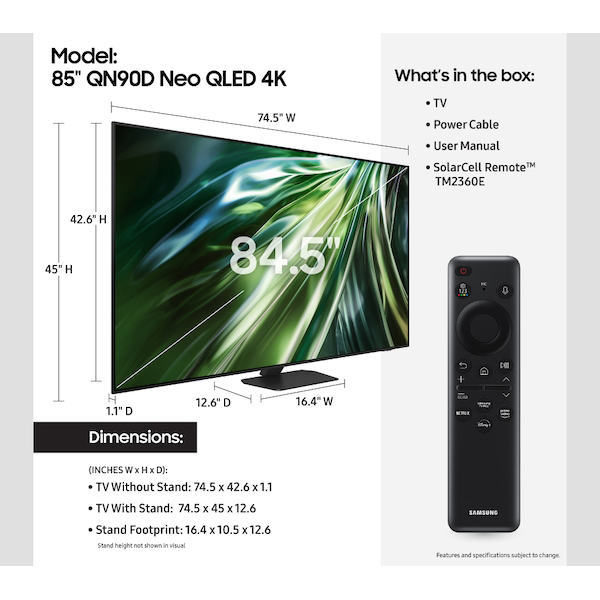 Samsung 85 Inch Smart TV , 4K UHD Neo QLED Built-In Receiver