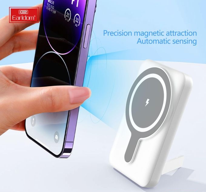 Earldom PD40 Wired / Wireless MagSafe Power Bank , 5000 mAh 1 Ports , White Gray
