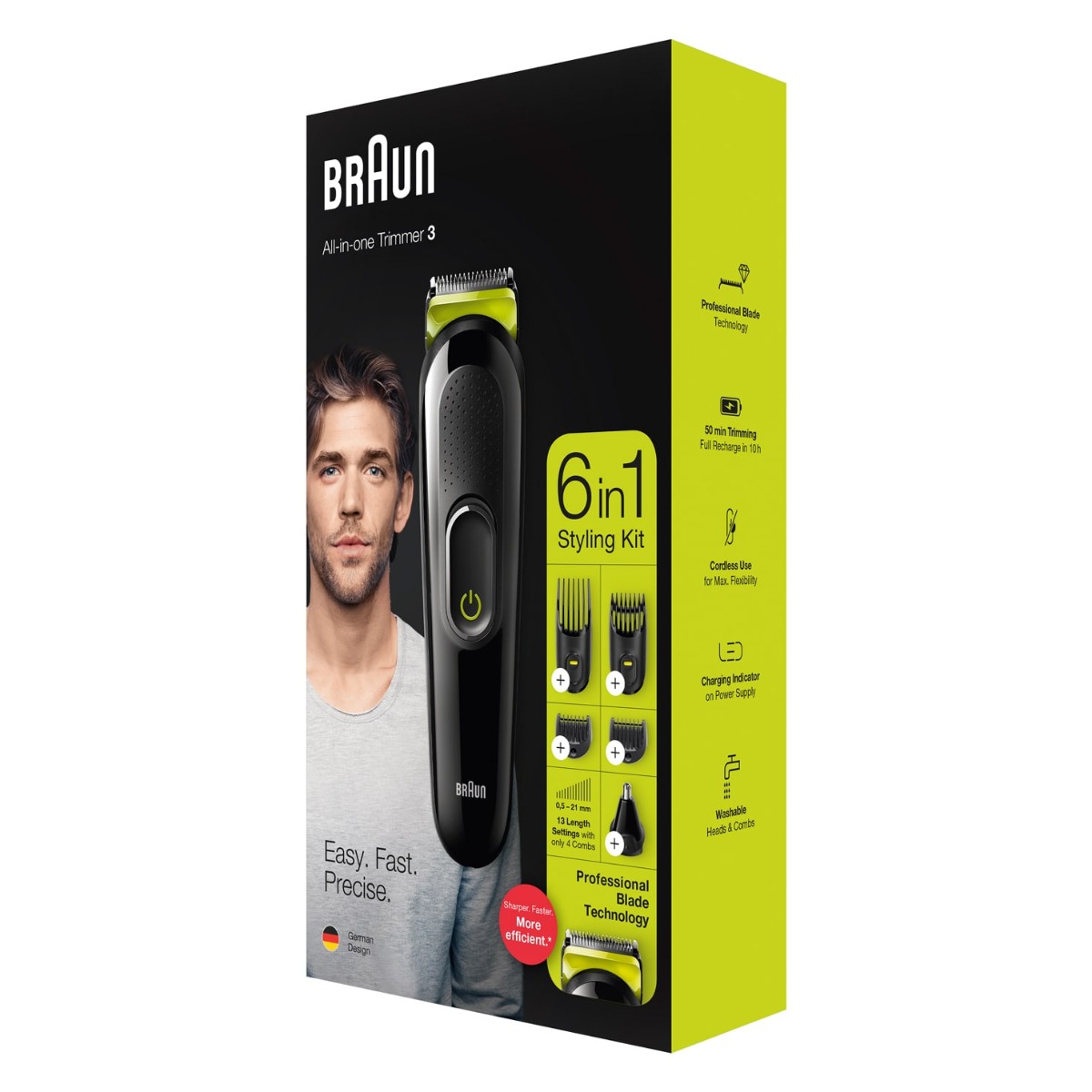 Braun Hair Trimmer with Attachments , Black - MGK3221