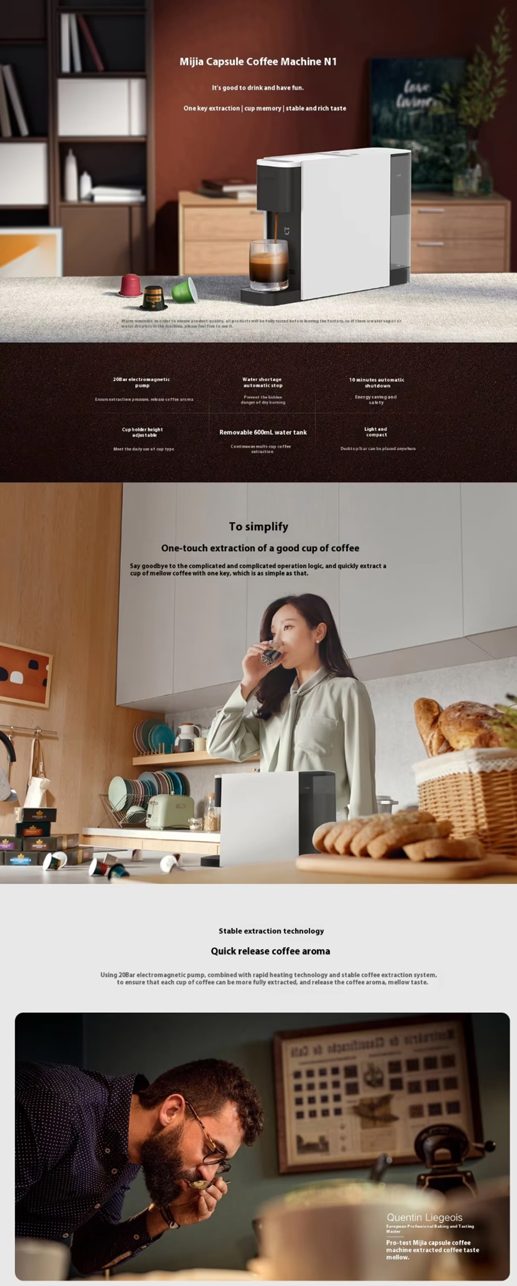 Xiaomi MIJIA Fully Automatic Espresso Machine , 600 milliliter , White Black - S1301