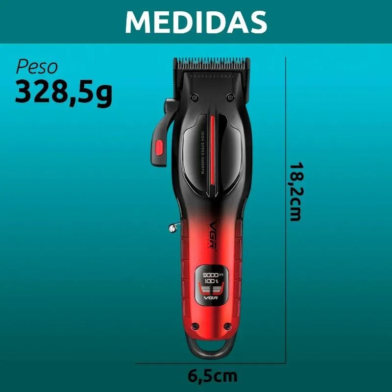 ماكينة قص الشعر قابلة للشحن بالملحقات في جي ار بروفيشنال ، استخدام جاف ، احمر واسود - V-026
