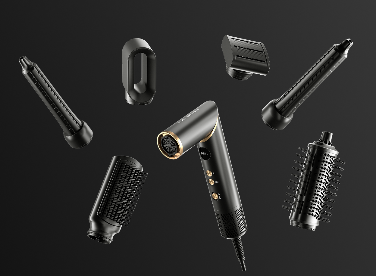 Rush Brush AirWrapper 6 Hair Styler with Attachments 1500 Watt , Sleek Black