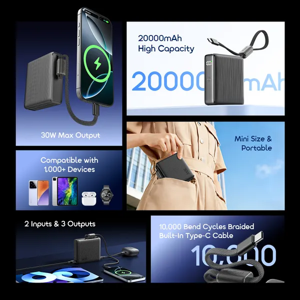 Oraimo Power Bank , 20000 mAh 5 Ports , Black , OPB-7203C