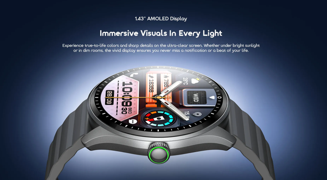 Oraimo Nova 2R Lite Smart Watch , 1.43 Inch Black - OSW-824