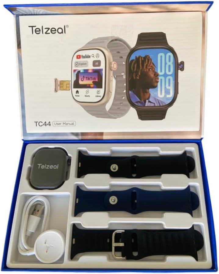 ساعة سمارت تيلزيل TC44 ، مقاس 2.2 بوصة ، اسود