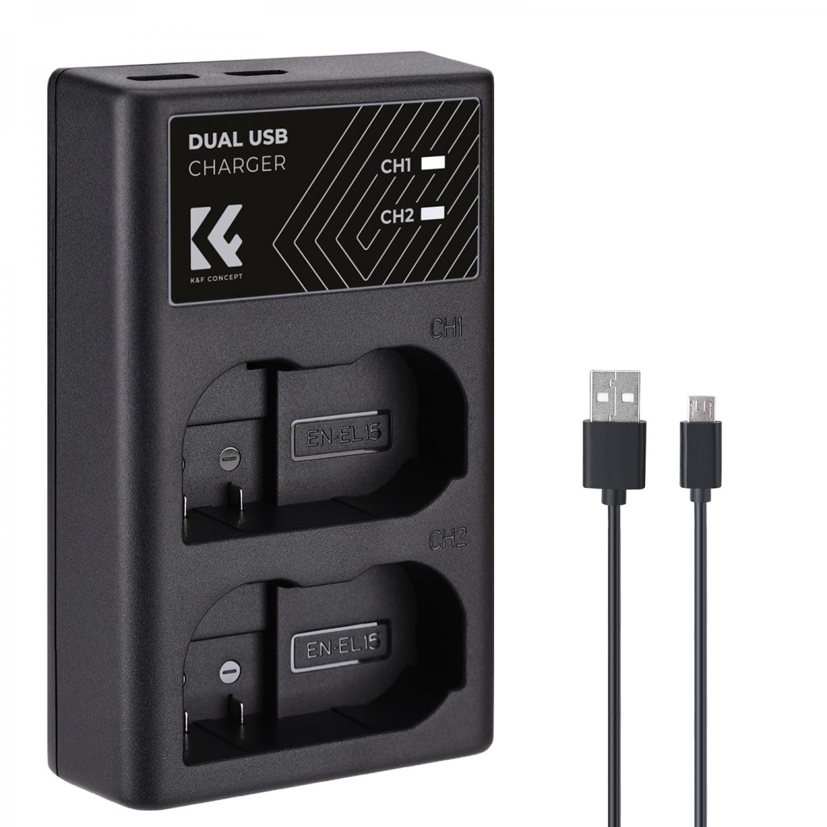 K&F Concept Camera Battery Charger forNikon EN-EL15، EN-EL15A، EN-EL15B ,Black - KF28.0006