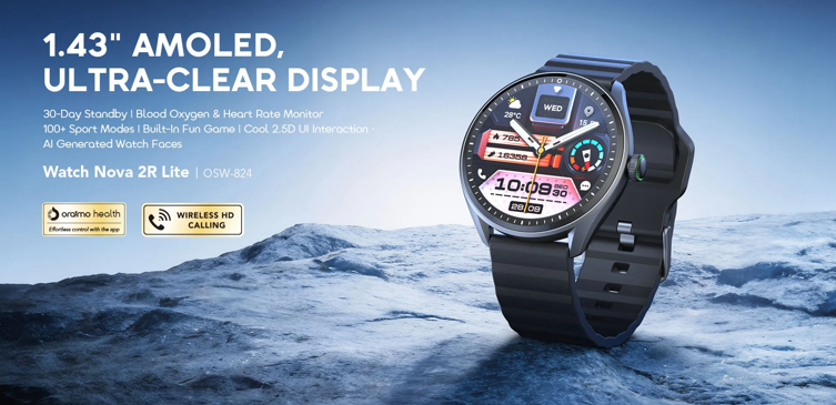 Oraimo Nova 2R Lite Smart Watch , 1.43 Inch Black - OSW-824