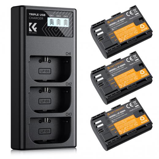 K&F Concept Camera Battery Pack with Charger for Canon LP-E6NH / LP-E6N / LP-E6 ,Black - KF28.0039