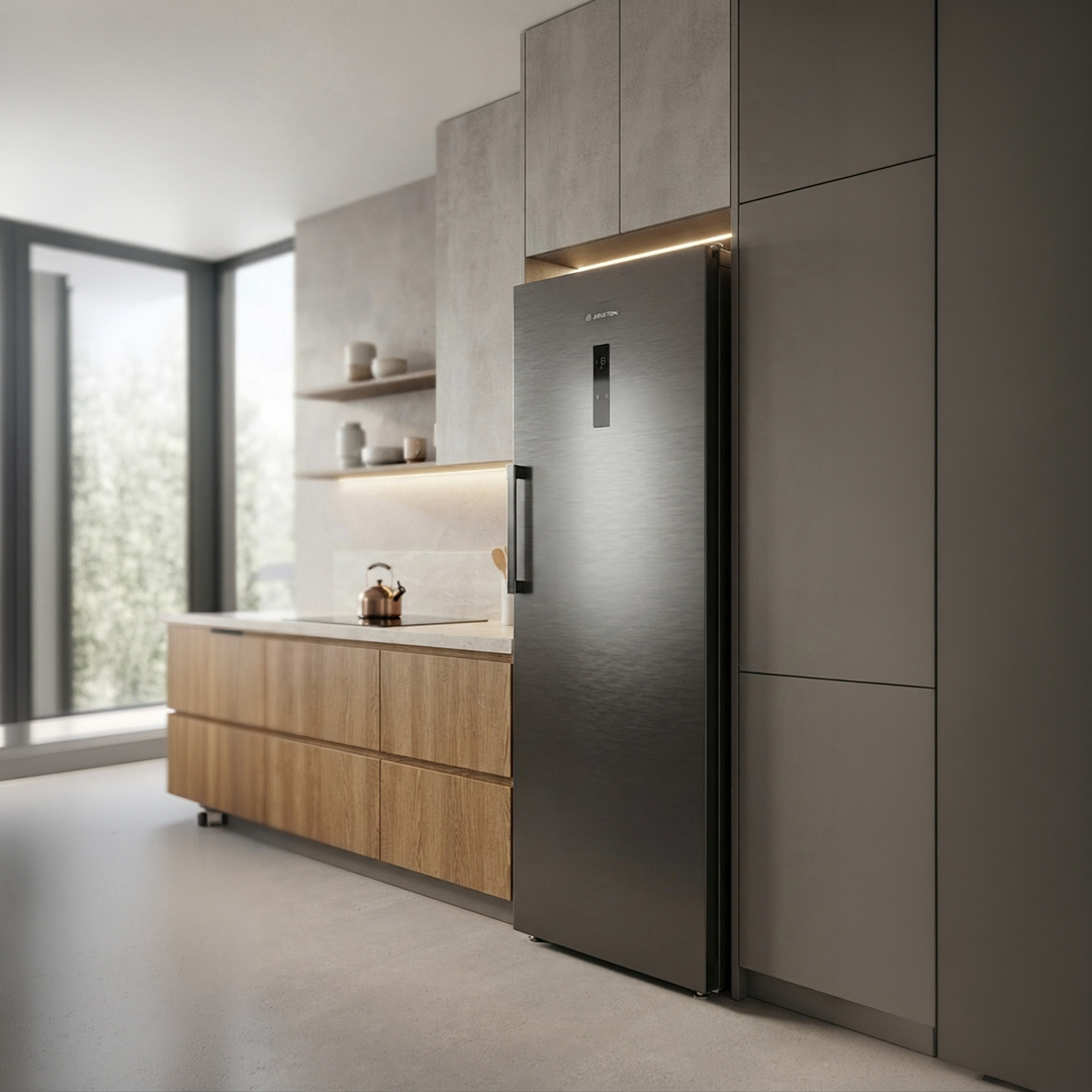 Ariston NoFrost Digital Upright Deep Freezer , 286 Liter Inverter Motor , Dark Inox - ARU60F63XEG