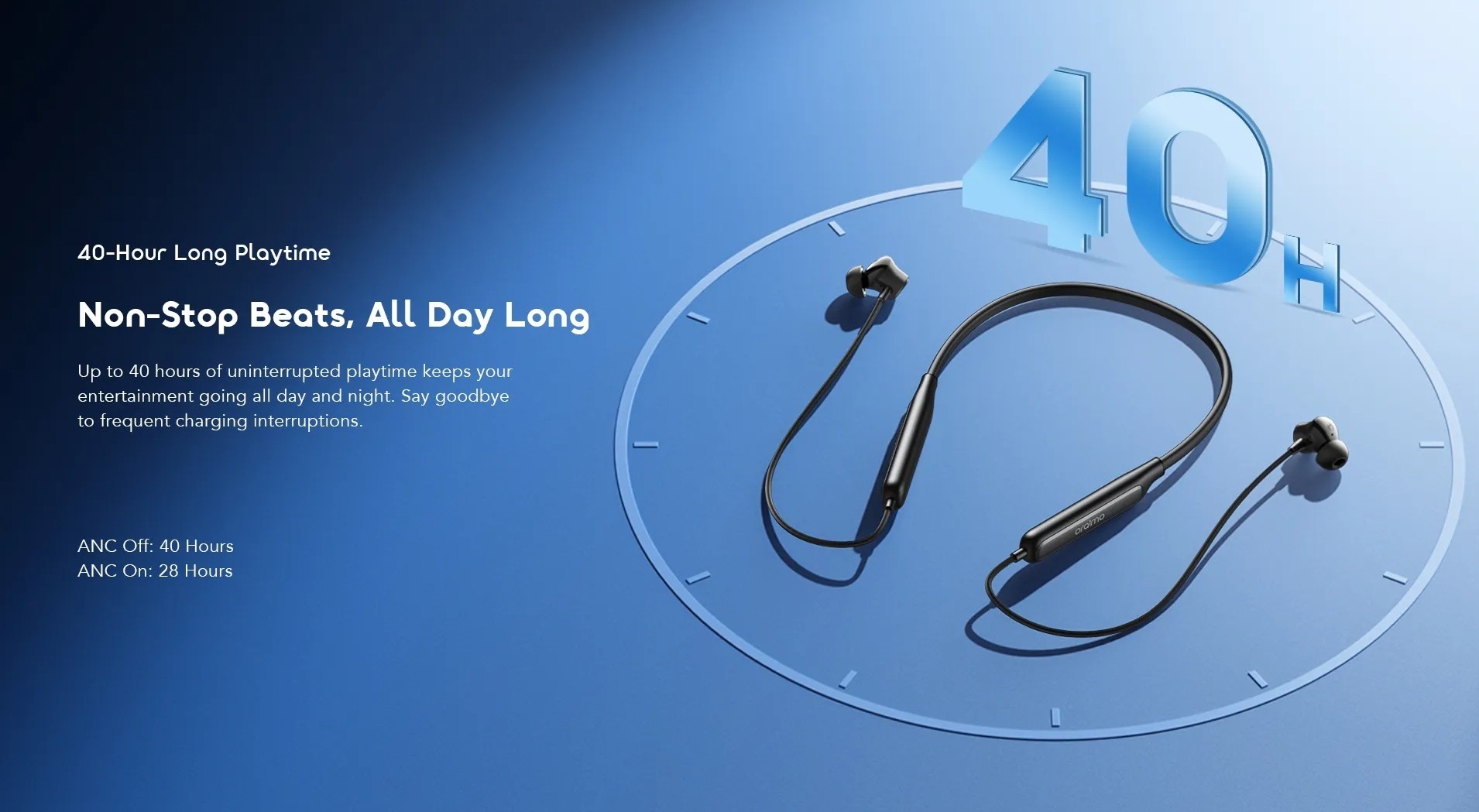Oraimo Necklace 5 Wireless Neckband In-Ear Earphones , Active Noise Cancellation , Black - OEB-611