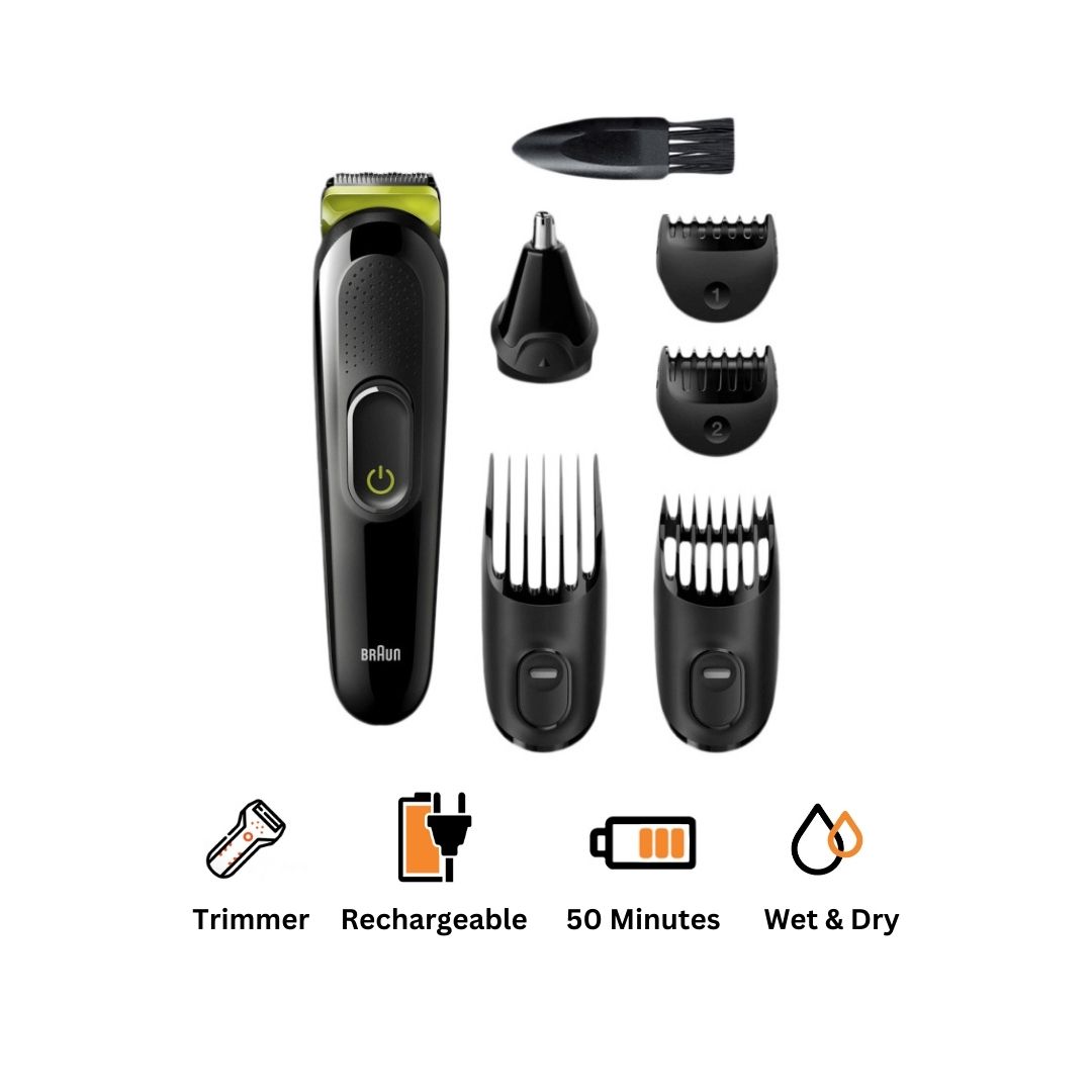 Braun Hair Trimmer with Attachments , Black - MGK3221
