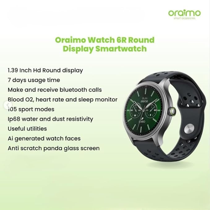 ساعة سمارت اورايمو ووتش 6R ، مقاس 1.39 بوصة ، اسود وفضي - OSW-823