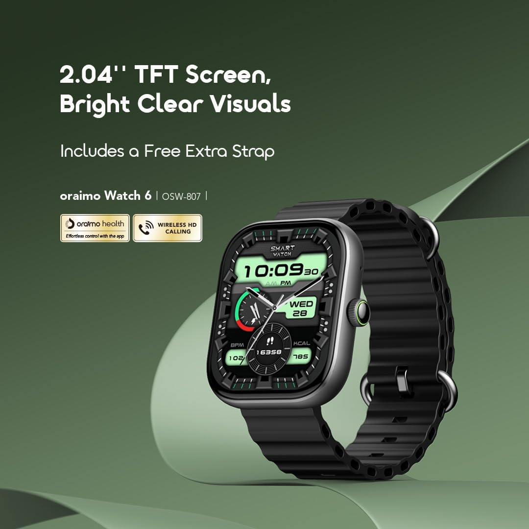 Oraimo Watch 6 Smart Watch , 2.04 Inch Black - OSW-807