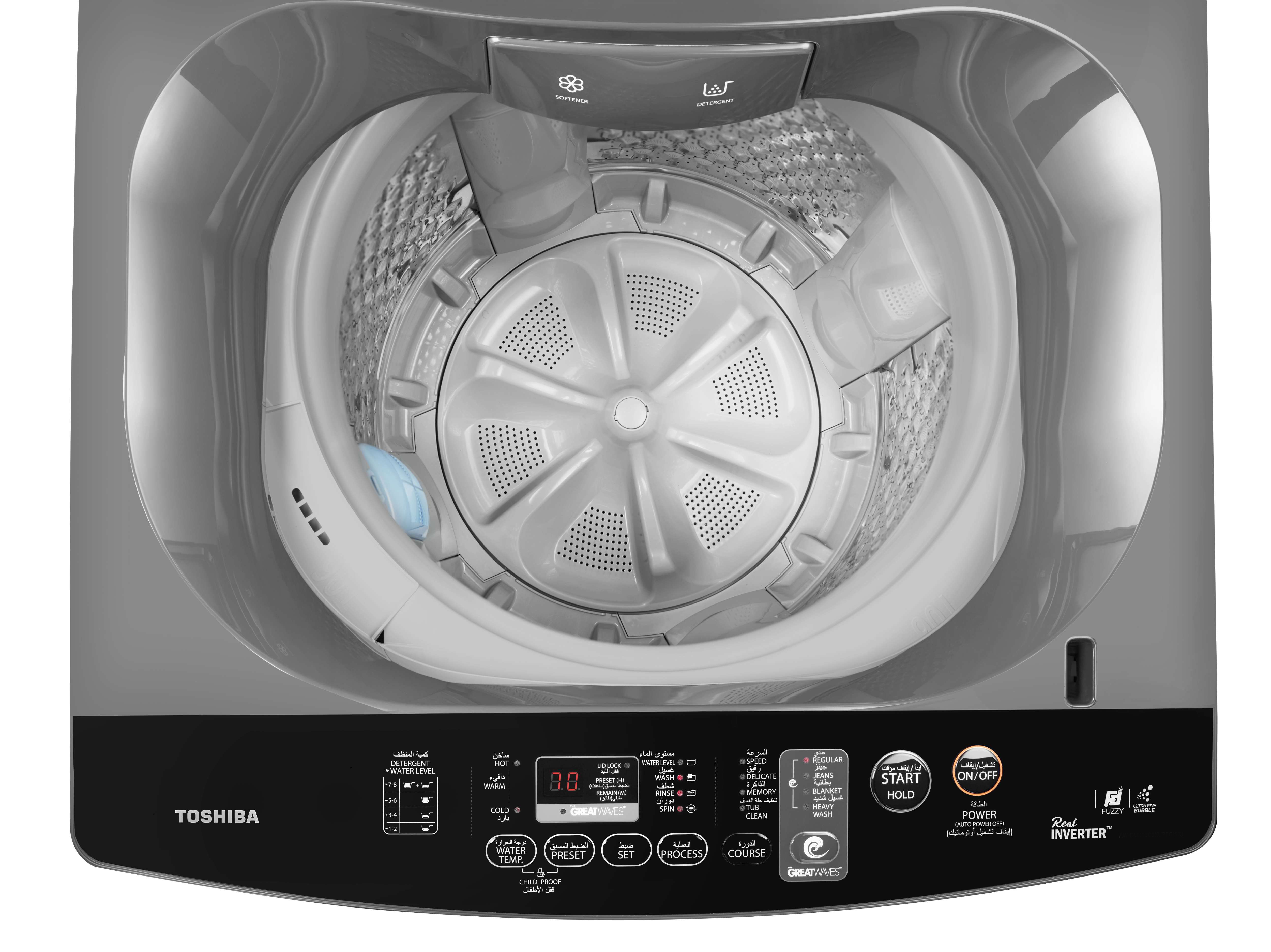 غسالة فوق اتوماتيك توشيبا ، سعة 12 كجم ، فضي - AW-DUK1200KUPEG(SK)
