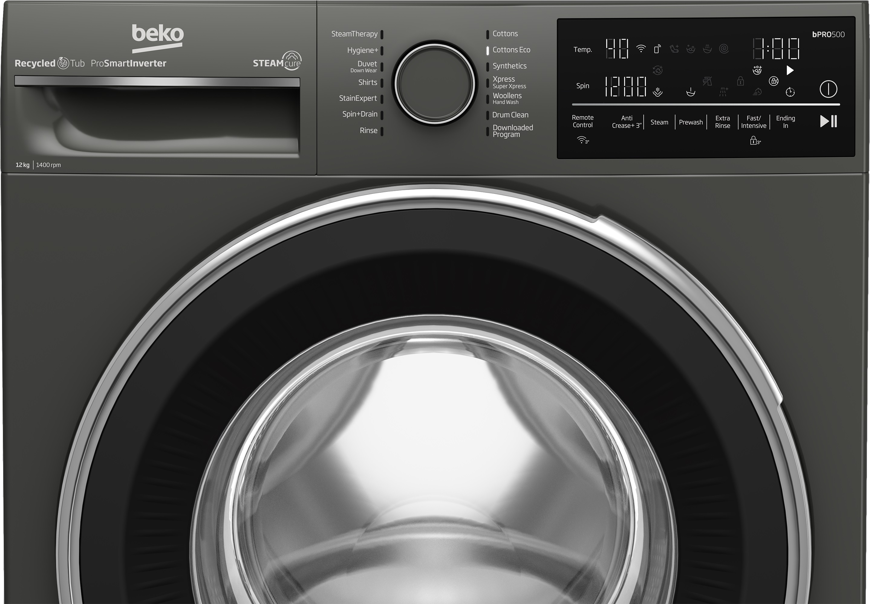 غسالة فول اتوماتيك انفرتر بيكو ، سعة 12 كجم ، رمادي - B3WFU51240MCI