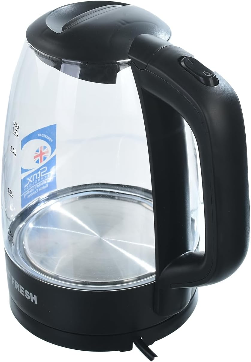 Fresh Glass Electric Kettle , 1.7 Liter 1850 Watt , Transparent and Black - 500011386