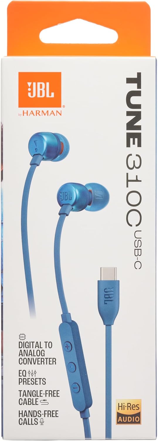 Jbl Tune 310C Wired Earphones , EQ Presets , Blue - JBLT310C