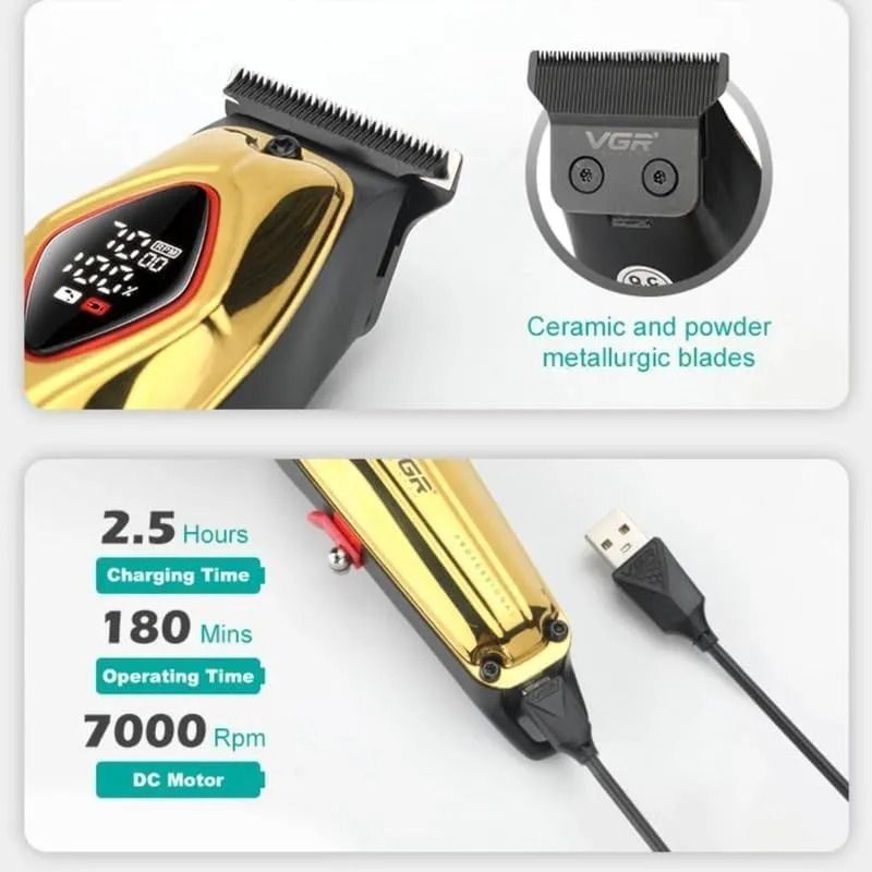 VGR Professional Rechargeable Hair Trimmer with Attachments Dry , Gold - V-945
