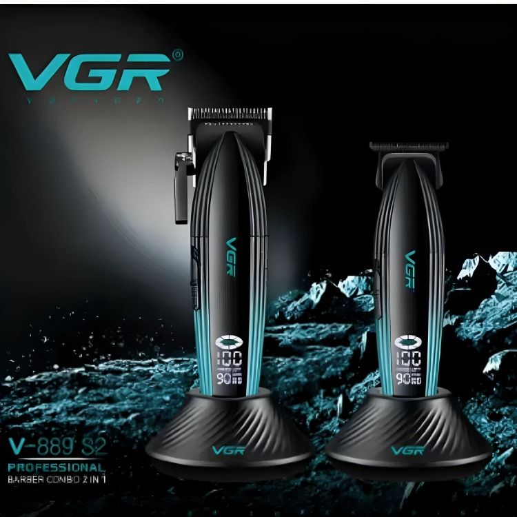 طقم قص الشعر في جي ار 2 في 1 ، تركواز واسود - V-889 S2