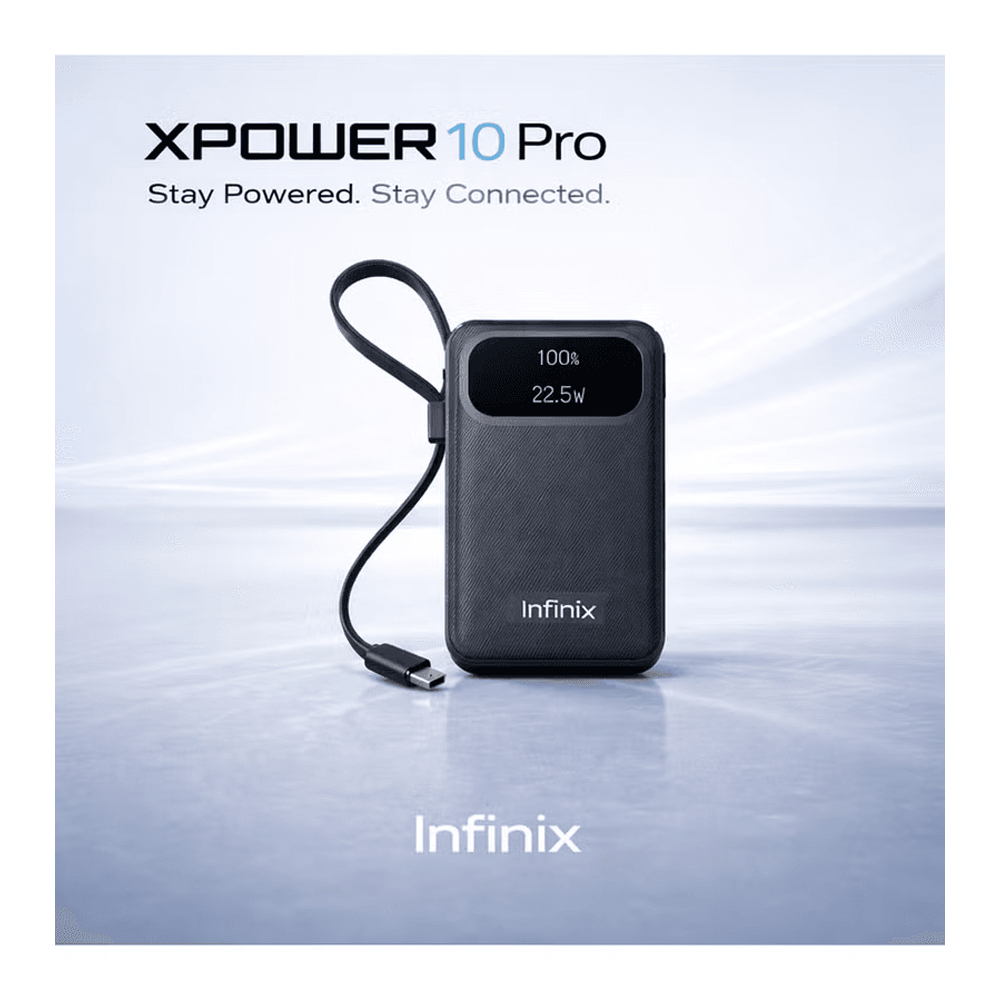Infinix XPower 10 Pro Wired Digital Power Bank , 10000 mAh 3 Ports , Blue