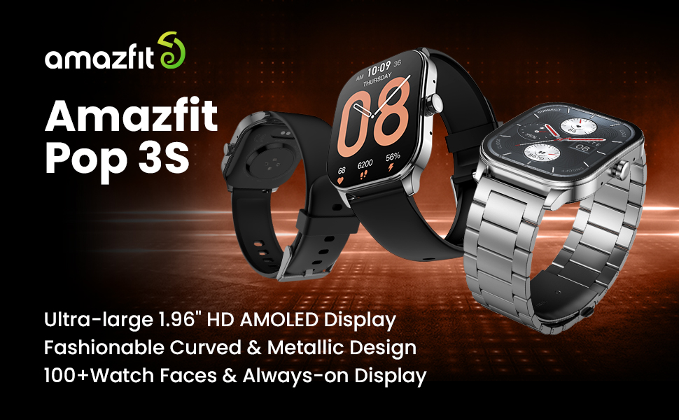 Amazfit POP 3S Smart Watch , 1.96 Inch Black