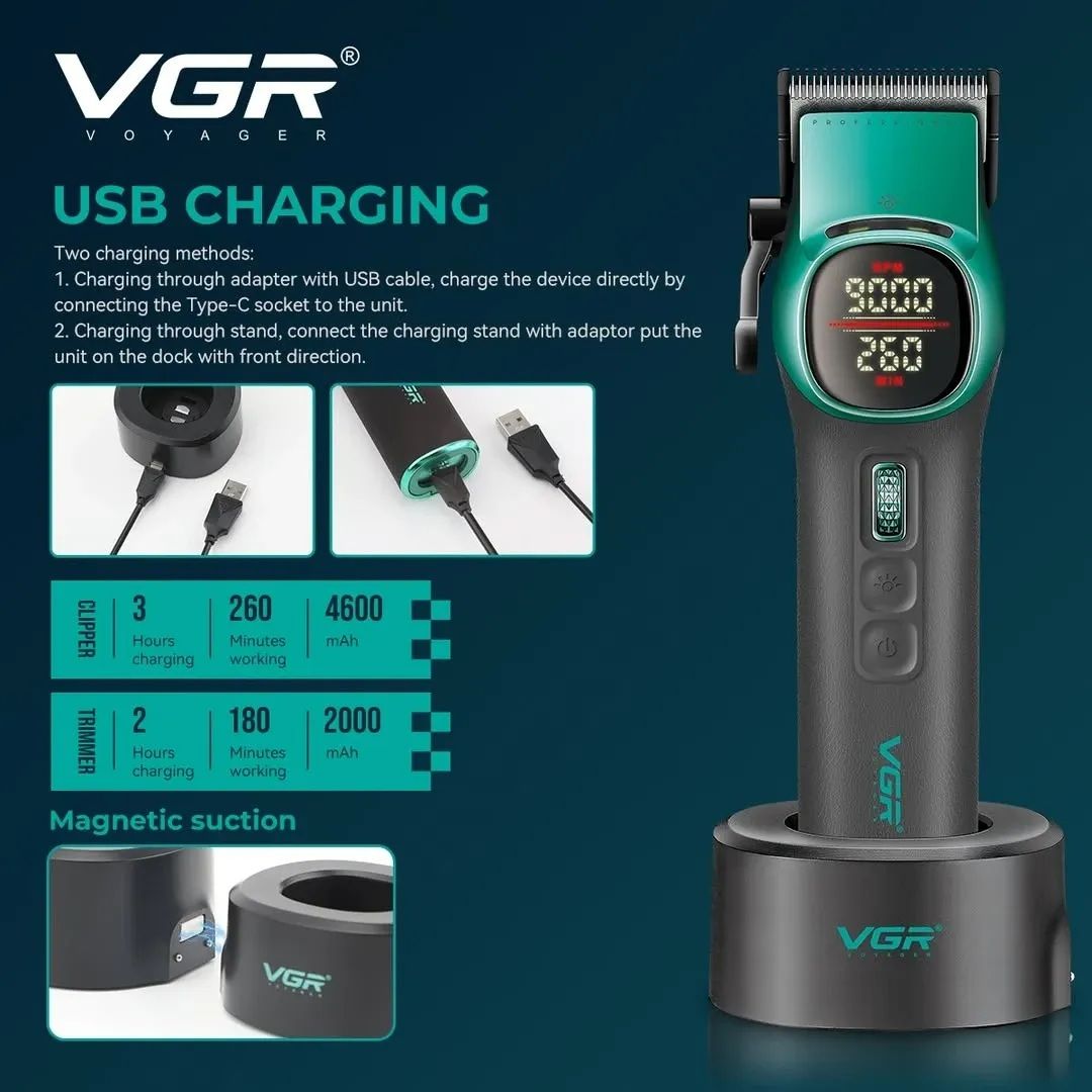 VGR Hair Clipper Kit , Black Green - V-885 S2