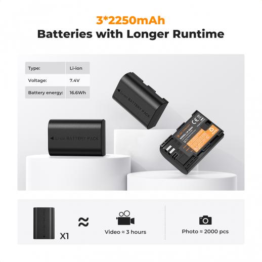 K&F Concept Camera Battery Pack with Charger for Canon LP-E6NH / LP-E6N / LP-E6 ,Black - KF28.0039
