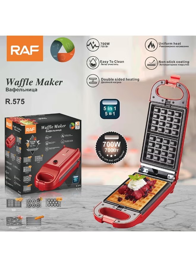 ماكينة وافل 5 في 1 راف ، 700 وات ، اسود واحمر - R.575