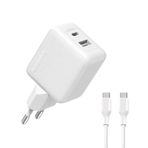 Oraimo PowerCube 201 Wall Charger with Type C Cable , 2 Ports Dual Ports Type C and A , 20 Watt 5 Volt White - OCW-5203ECC