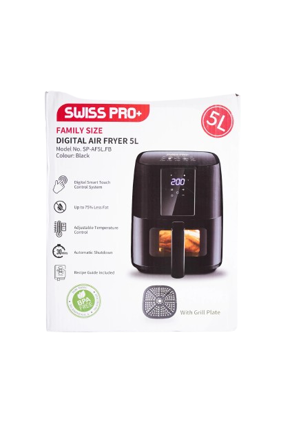 Swiss Pro Plus Digital Air Fryer , 5 Liter , 1450 Watt Black Gold - SP-AF5L.FB
